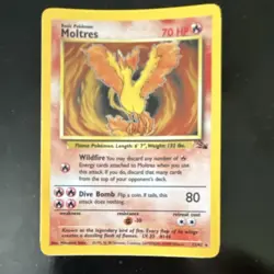 Pokemon Moltres 12/62 Fossil Holo Rare English HP70 1999 Wizards Dive Bomb Card - Image 1