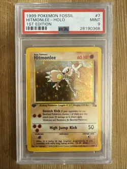 Hitmonlee - 7/62 - 1st Edition Holo Rare Fossil Set 1999 - Pokemon Card - PSA 9 - Image 1
