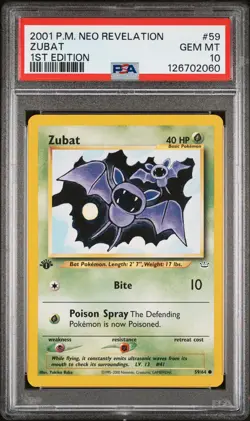 2001 POKEMON NEO REVELATION 1ST ED #59 ZUBAT PSA 10 - Image 1