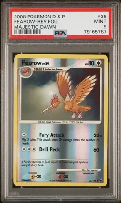 2008 Pokemon Diamond & Pearl Majestic Dawn Fearow Reverse Holo #36 PSA 9 MINT - Image 1