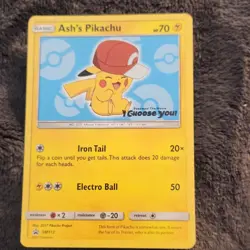 Pokemon Ash's Pikachu Basic Card HP70 20 50 Attack SM Promo SM113 English Mouse - Image 1