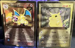 Pokemon TCG Metal Foil Charizard & Pikachu Cards Lot - 2 English Collectibles - Image 1