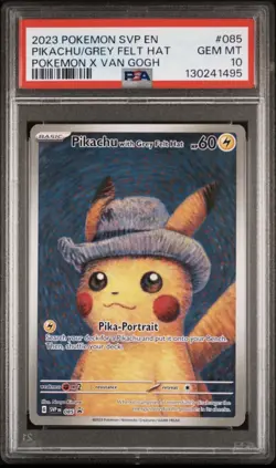 2023 Pokemon SVP Pikachu Grey Felt Hat Van Gogh PSA 10 - Image 1