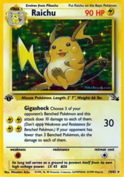 Heavily Played Raichu - 14/62 - Holo Rare - 1st Edition Pokemon Fossil - Image 1