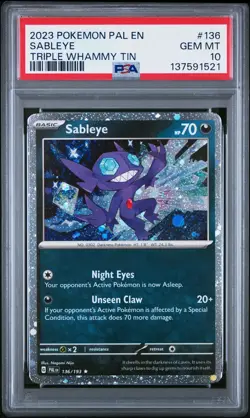 2023 POKEMON PAL EN SABLEYE #136 COSMO HOLO TRIPLE WHAMMY TIN PSA 10 POP 52 - Image 1