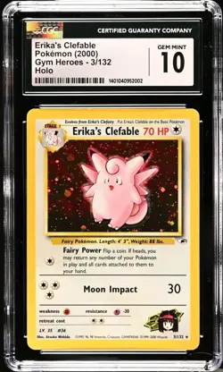 Erika's Clefable 3/132 Gym Heroes Pokemon Holo Rare CGC 10 GEM MINT - Image 1