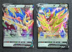 Pokemon 2 Card V Lot, Zamazenta v #98, Zacian #95 Crown Zenith - Image 1