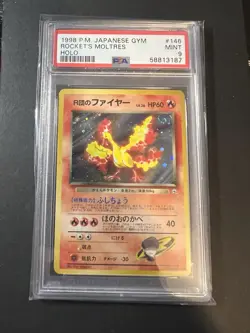Pokemon TCG 1998 Japanese Gym Rocket's Moltres 146 Holo Rare PSA 9 SWIRL - Image 1