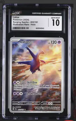 2024 POKEMON SURGING SPARKS ILLUSTRATION RARE HOLO #203 LATIOS CGC 10 GEM MINT - Image 3
