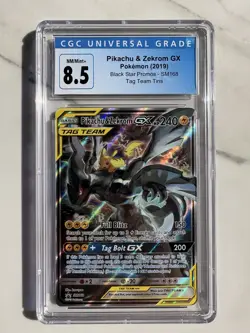 2019 Pokemon Pikachu & Zekrom GX Tag Team Black Star Promo SM168 CGC 8.5 - Image 1