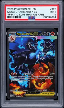 2025 POKEMON PFL EN-PHANTASMAL FLAMES #125 MEGA CHARIZARD X EX PSA 9 - Image 1