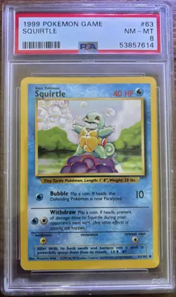 PSA 8 Squirtle 63/102 Base Set 1999 WOTC Pokemon Card TCG - Image 1