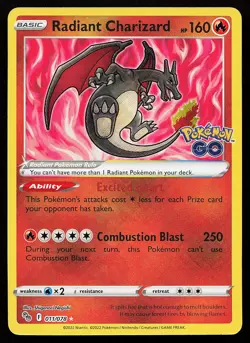 Radiant Charizard 011/078 Radiant Rare Holo Pokemon GO Pokemon Card - Image 1