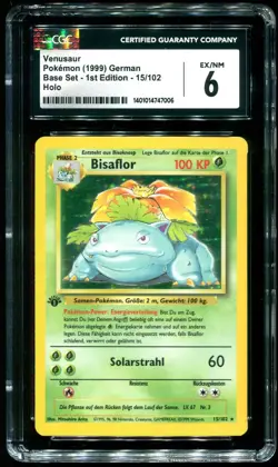 CGC 6 Venusaur 1st Edition Holo Rare German Base Set 1999 Pokemon Card #15 - Image 1