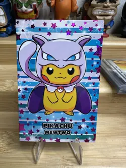 Pikachu Mewtwo Poncho Purple Foil Holo Card Database Attacks Pokemon - Image 1