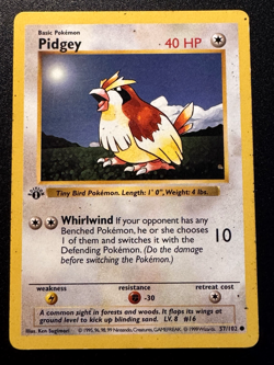 1st Edition Shadowless Pidgey 57/102 Base Set Pokemon Card Rare HP - Image 1