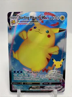 Pokemon TCG Surfing Pikachu VMAX 009/025 Celebrations Ultra Rare Holo - Image 1