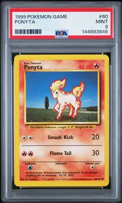 1999 Pokemon Game Base Set unlimited #60 PONYTA MINT PSA 9 - Image 1