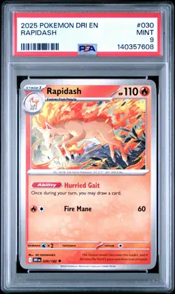 2025 POKEMON DRI EN-DESTINED RIVALS #030 RAPIDASH PSA 9 - Image 1