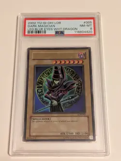 2002 Yu-Gi-Oh! Dark Magician LOB-005 Legend of Blue Eyes NM-MT PSA 8 - Image 1