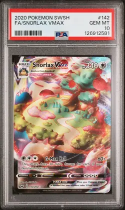 Pokemon Snorlax VMAX 142/202 Sword & Shield Base Set Full Art GEM MINT PSA 10 - Image 1
