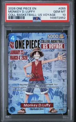 One Piece PSA 10 Monkey D Luffy Promo 2026 P-055 College Basketball English - Image 1