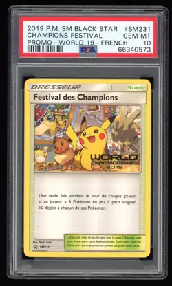 PSA 10 Gem Mint 2019 French Champions Festival Pokemon Worlds SM231 Promo Card - Image 1