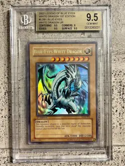 Yu-Gi-Oh! Blue Eyes White Dragon 1st Ed LOB-001 Legend of Blue Eyes BGS 9.5 Card - Image 1