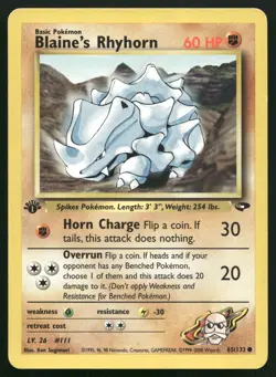 Pokemon Vintage 1st Edition Blaine's Rhyhorn 065/132 Gym Challenge - HP / DMG - Image 1