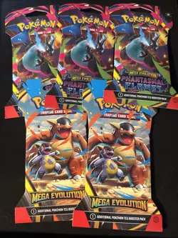 Pokemon Phantasmal Flames/ Mega Evolutions Unopened Booster Packs. 5 Count - Image 1