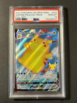 2021 Pokemon Surfing Pikachu VMAX 009/025 Full Art Celebrations PSA 10 Gem Mint - Image 1