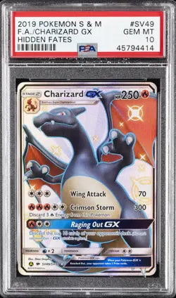 2019 POKEMON SUN & MOON HIDDEN FATES #SV49 FULL ART/CHARIZARD GX PSA 10 - Image 1