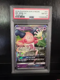 2019 Mr. Mime GX Pokemon Sun & Moon Team Up PSA 8 - Image 1