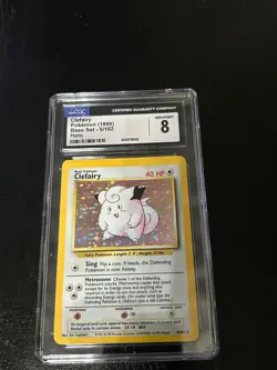 CGC 8 Pokemon Base Set Unlimited Holo Rare Clefairy 5/102 NM/MINT - Image 1