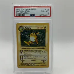 1999 POKEMON BASE SET SHADOWLESS #14 RAICHU-HOLO PSA 8 - Image 1