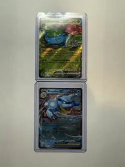 Venusaur EX 001/142 & Blastoise EX 030/142 Stellar Crown Stamp Promo Cards - Image 1