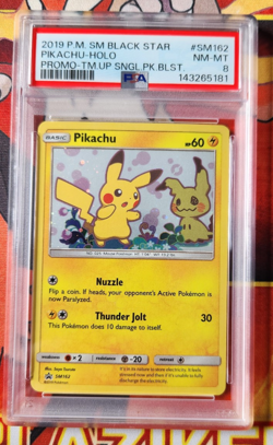 PSA 8 2019 Pokemon Sun & Moon Team Up Pikachu Blister Black Star Promo SM162 - Image 1