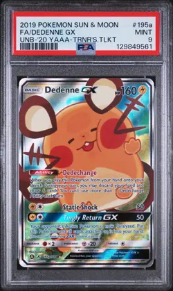 2019 POKEMON SUN & MOON UNBROKEN BONDS #195A FULL ART/DEDENNE GX PSA 9 - Image 1