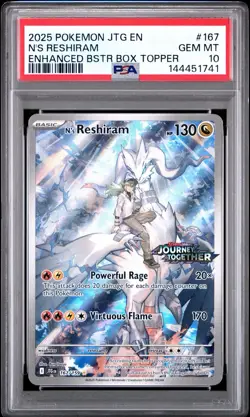 2025 Pokemon Journey Together N's Reshiram Box Topper Stamped Promo 167 PSA 10 - Image 1