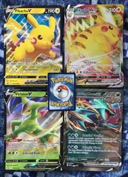 4 X JUMBO Oversized Pokemon Card Pikachu V VMAX Roaring Moon ex Virizion V Exc - Image 1