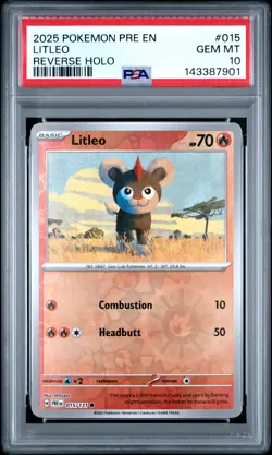 2025 POKEMON PRE EN-PRISMATIC EVOLUTIONS REVERSE HOLO #015 LITLEO PSA 10 - Image 1