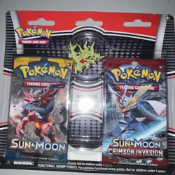 Pokemon TCG: Sun & Moon Crimson Invasion two-booster-pack blister pack W/pin - Image 1