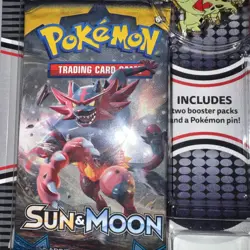 Pokemon TCG: Sun & Moon Crimson Invasion two-booster-pack blister pack W/pin - Image 3