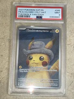 POKEMON 2023 PIKACHU/GREY FELT HAT POKEMN X VAN GOGH BLACK STAR PROMO #085 PSA 9 - Image 2