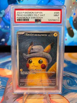 POKEMON 2023 PIKACHU/GREY FELT HAT POKEMN X VAN GOGH BLACK STAR PROMO #085 PSA 9 - Image 1