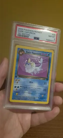 Pokemon Card Dark Vaporeon Edition 1 NO HOLO 45/82 / Pokemon Rocket PSA 8 / EN - Image 1