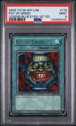Yugioh Pot of Greed LOB-119 1st Edition Rare PSA 9 - Image 1