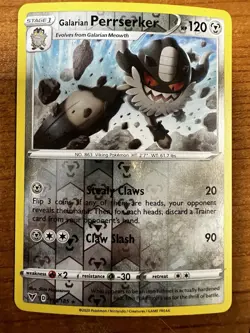 Pokemon Vivid Voltage Galarian Perrserker Reverse Holo Rare Card 113/185 LP - Image 1