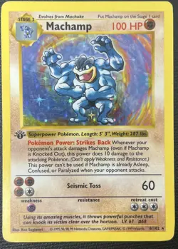 Machamp 8/102 Base Set 1st Edition Shadowless Holo Rare Pokemon Card LP - Image 1