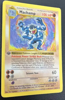 Machamp 8/102 Base Set 1st Edition Shadowless Holo Rare Pokemon Card LP - Image 2